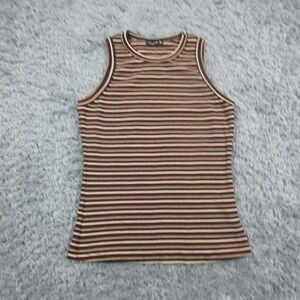 Staccato Tank Top Womens Medium Brown Stripe Ribbed Sleeveless Knit Stretch